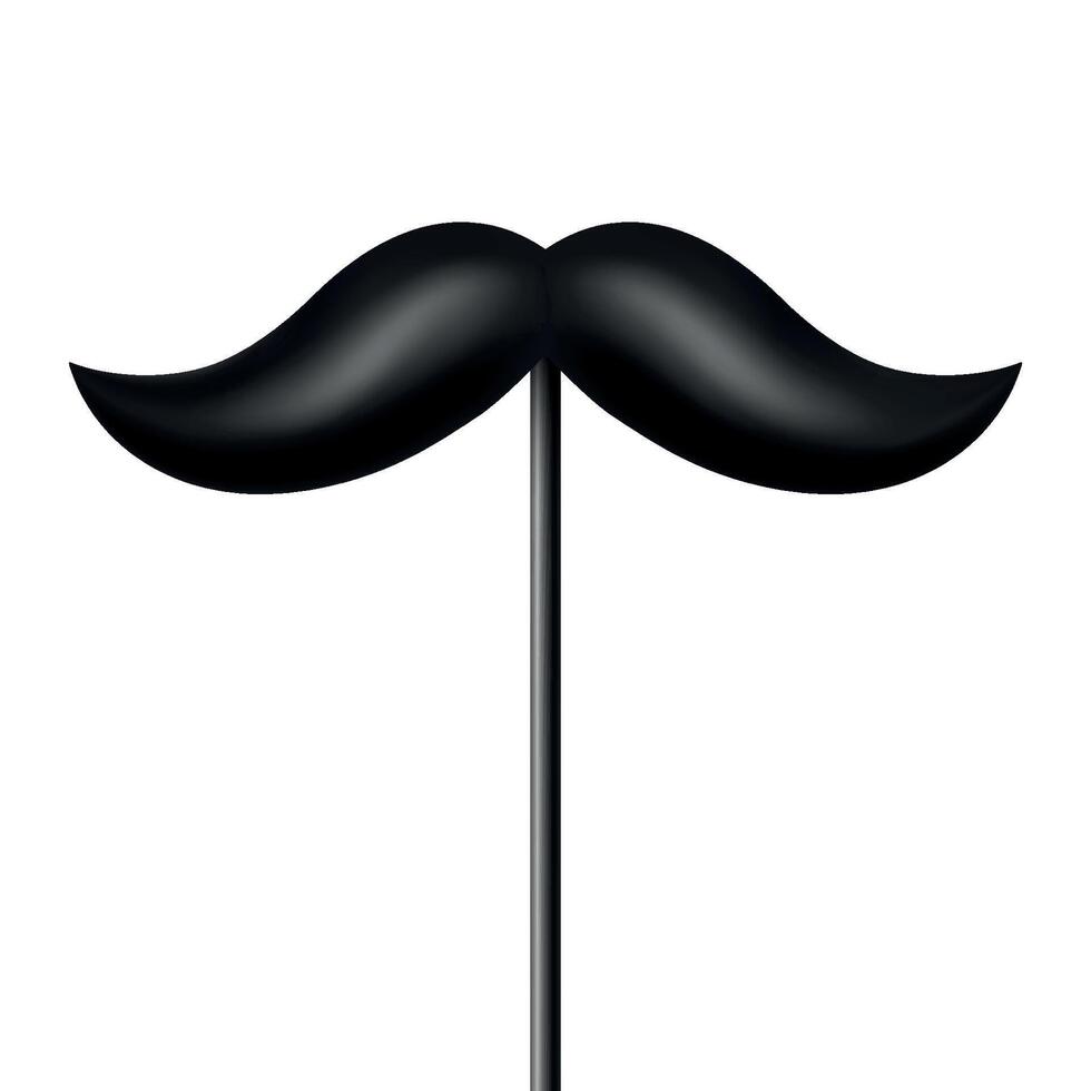 3d Realistic Black Mustache Prop on Stick, Isolated. Simple Mustache for Party, Photo Booth, Masquerade, Costume, Funny Carnival, Cosplay, Hipster Style vector