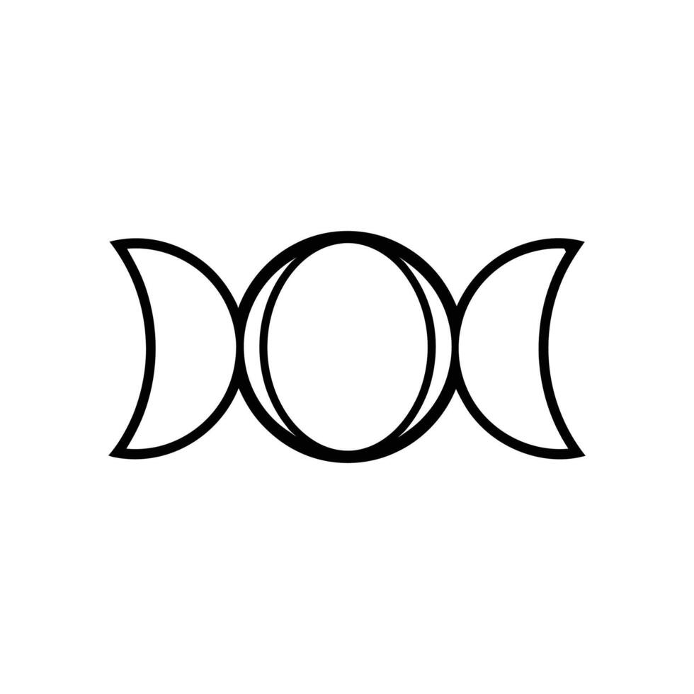 A minimalist black and white illustration of the Triple Moon Goddess symbol, representing the Maiden, Mother, and Crone aspects of the Goddess. vector