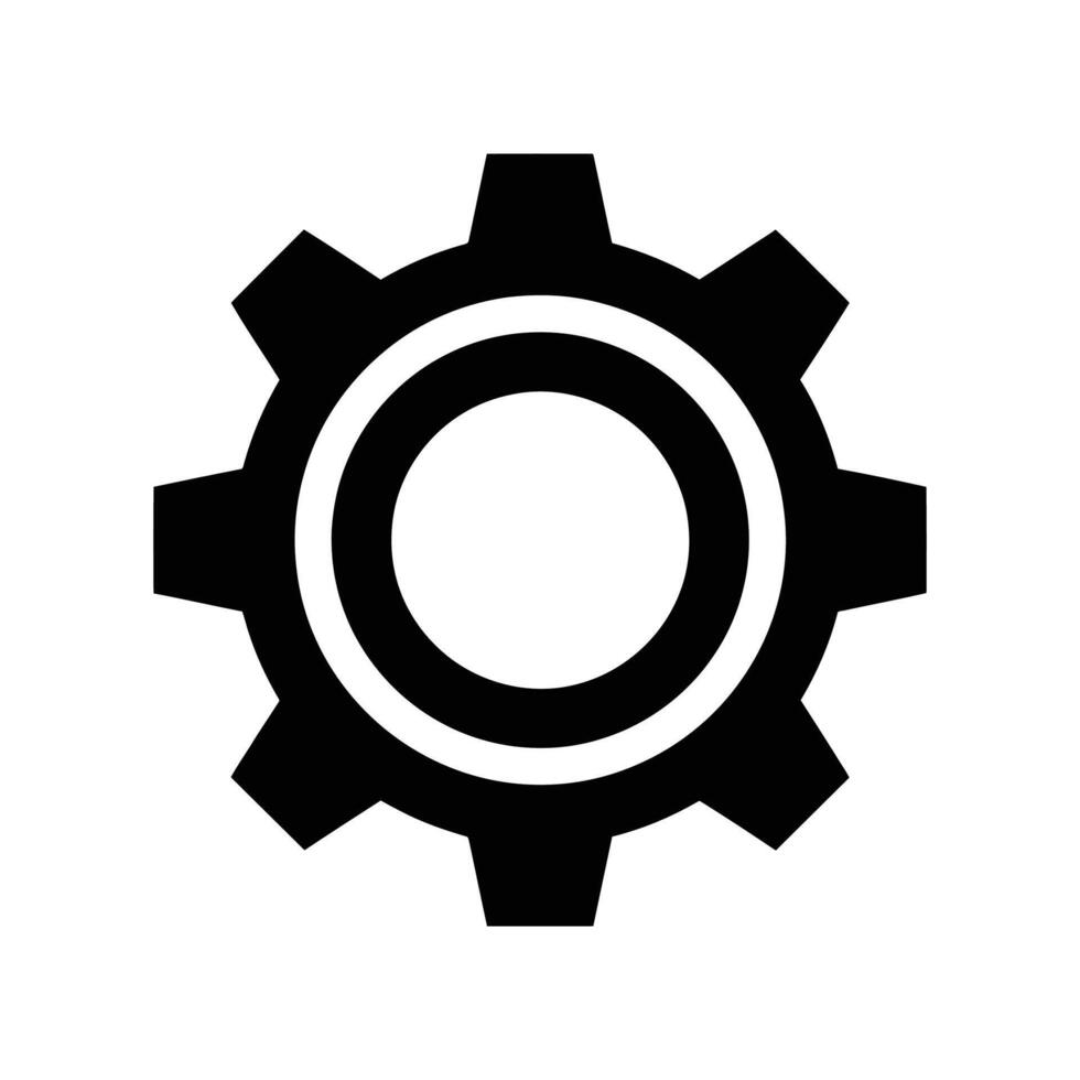 A black gear icon on a white background, representing mechanics, settings, or technology. The image is a simple, clean design. vector