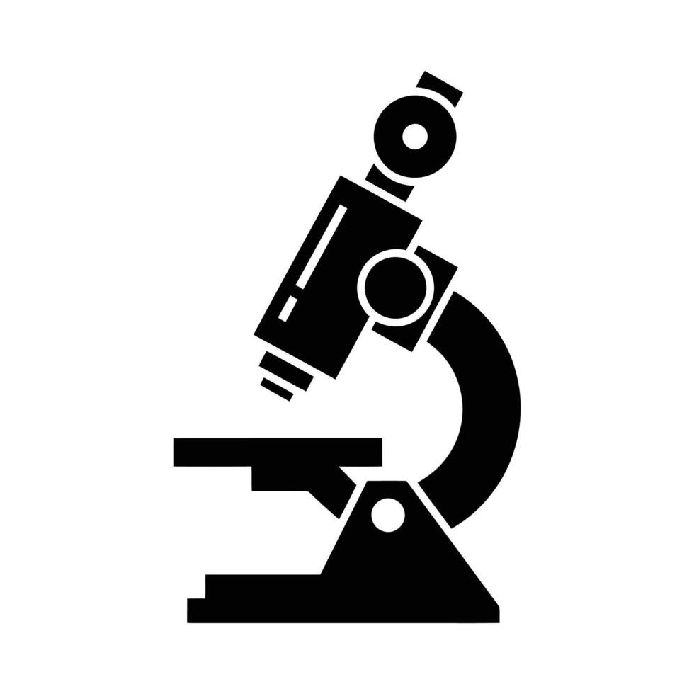A stark black silhouette of a microscope against a clean white backdrop, perfect for science, research, and education themes. vector