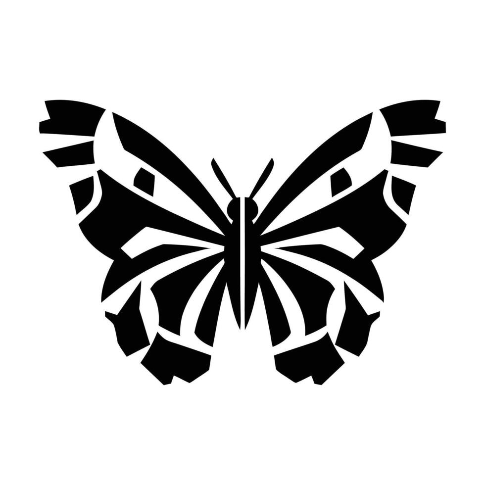 A stylized butterfly illustration in black and white. The wings feature a geometric pattern, creating an abstract and modern design. vector