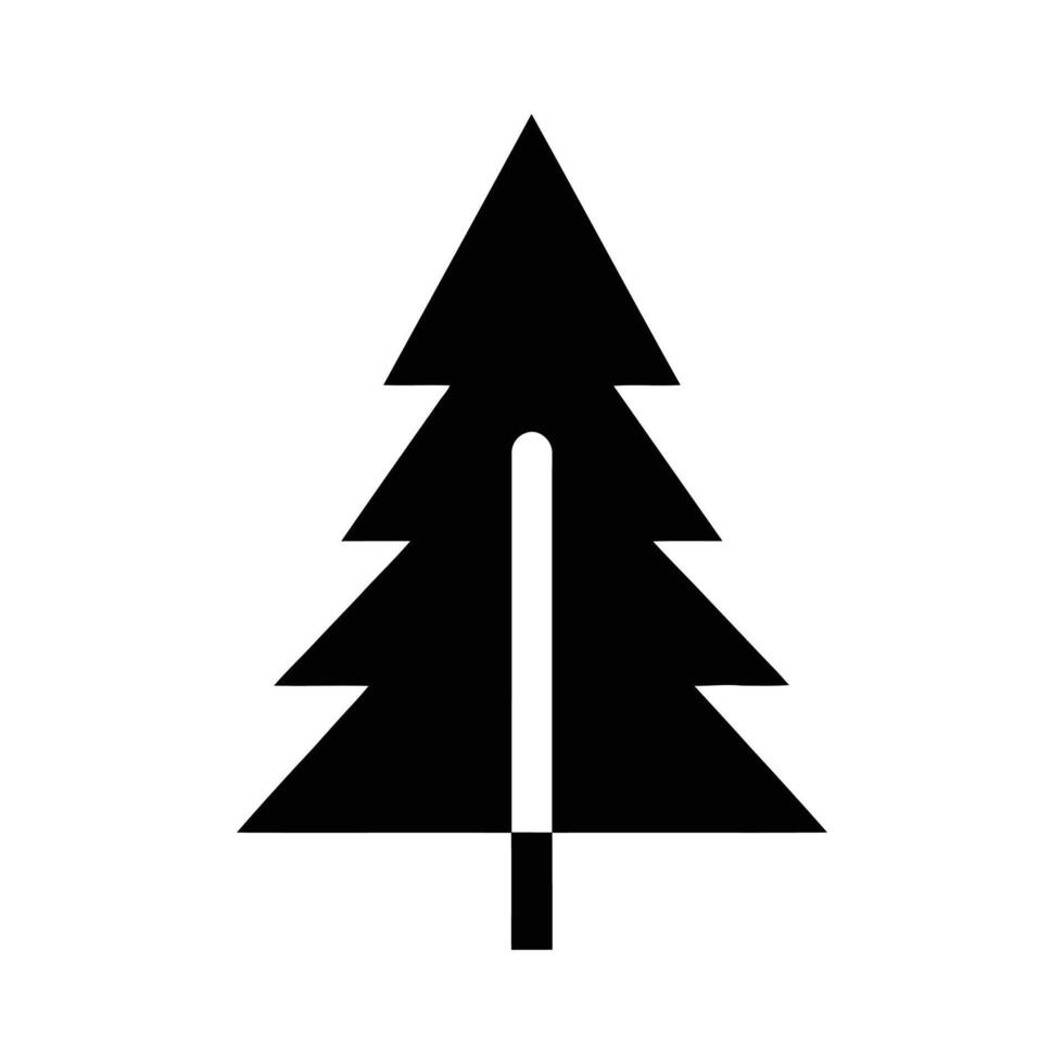 A minimalist black pine tree icon against a white background. The image is centered and features a simple, geometric design. vector