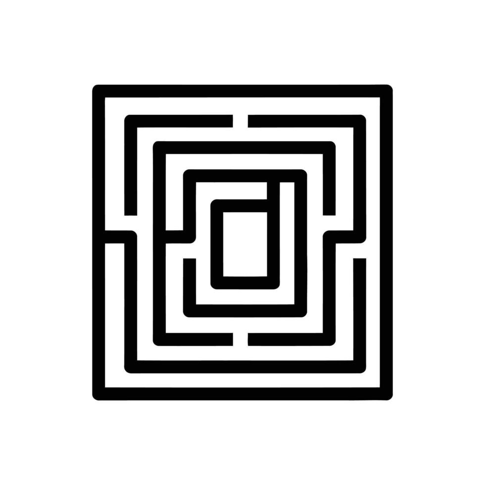 A black square maze with a central goal is isolated on a white background. The maze has nested paths and a clear solution. vector