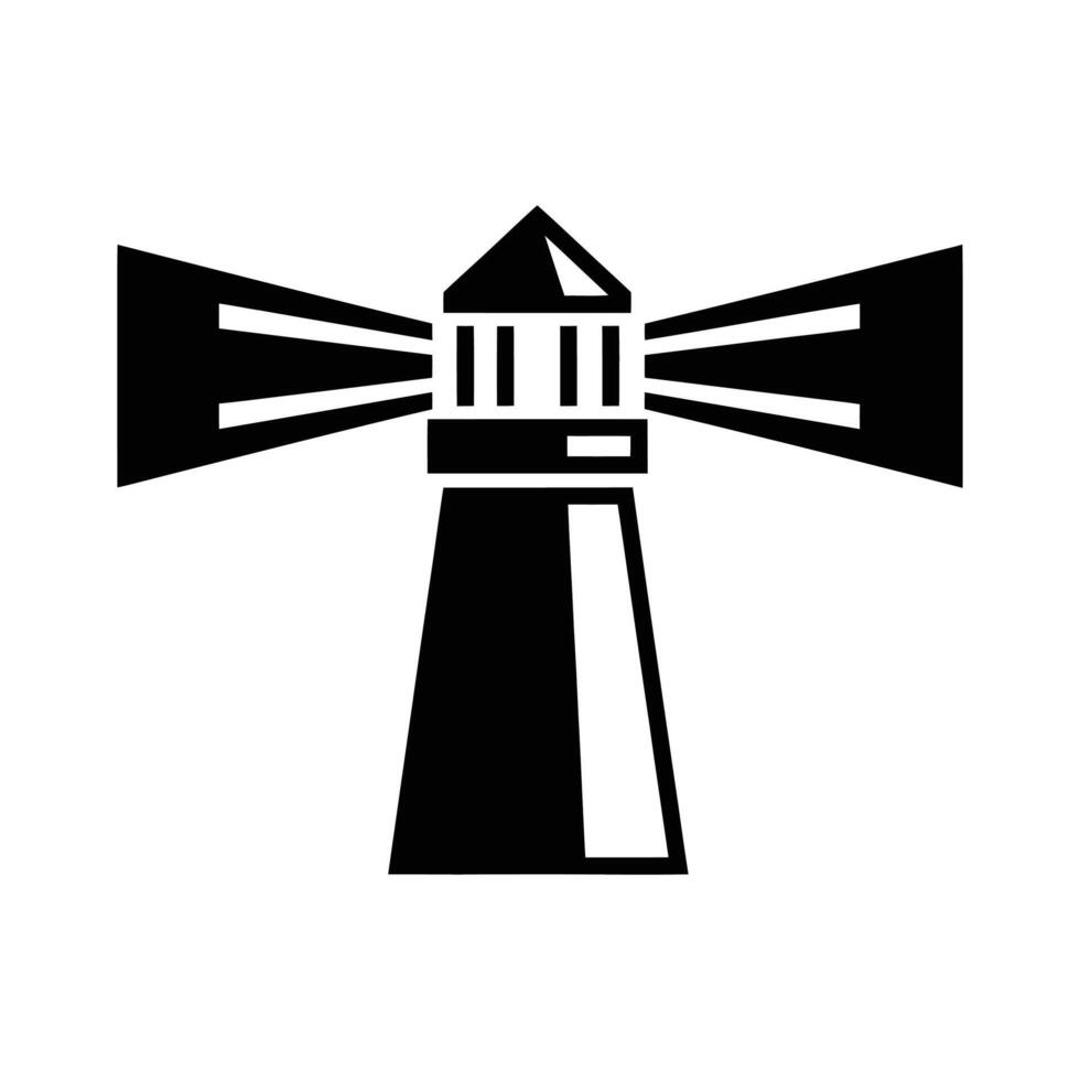 A stylized black and white lighthouse icon with beams of light radiating outwards, set against a clean white backdrop. The design is simple and modern. vector