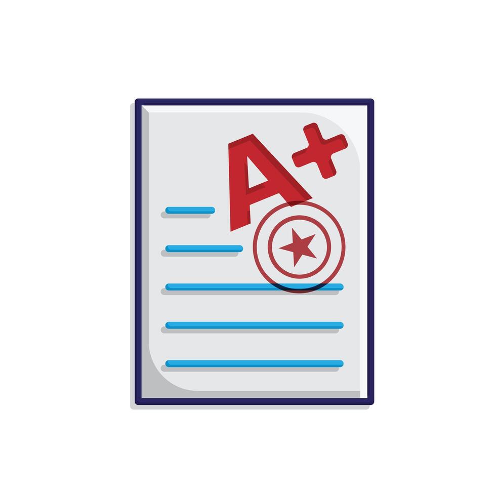education icon. Live Grade and Report Card. A plus grade sheet with a stamp icon. smart, learning, clever. isometric design style vector