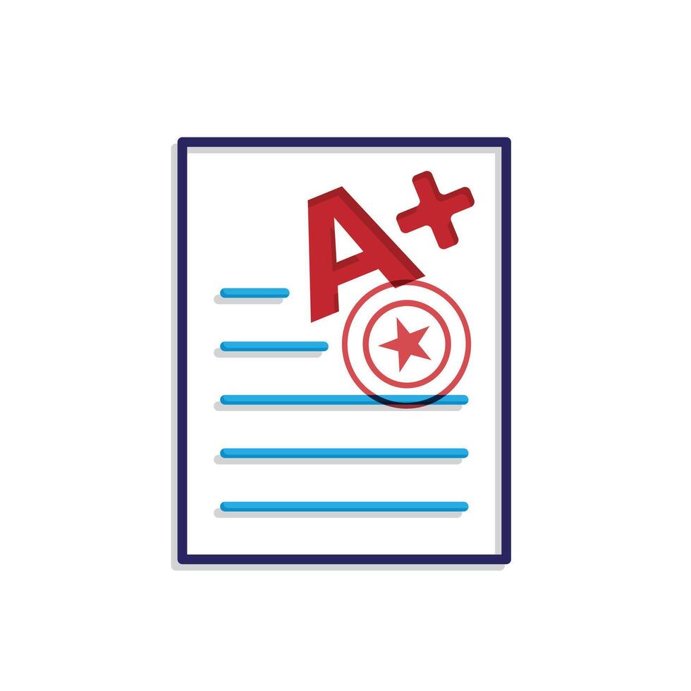 education icon. Live Grade and Report Card. A plus grade sheet with a stamp icon. smart, learning, clever. Mixed design style vector