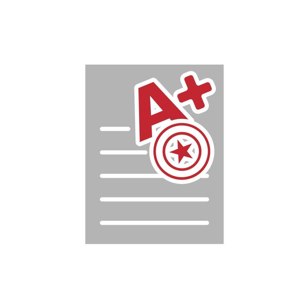 education icon. Live Grade and Report Card. A plus grade sheet with a stamp icon. smart, learning, clever. Flat design style vector