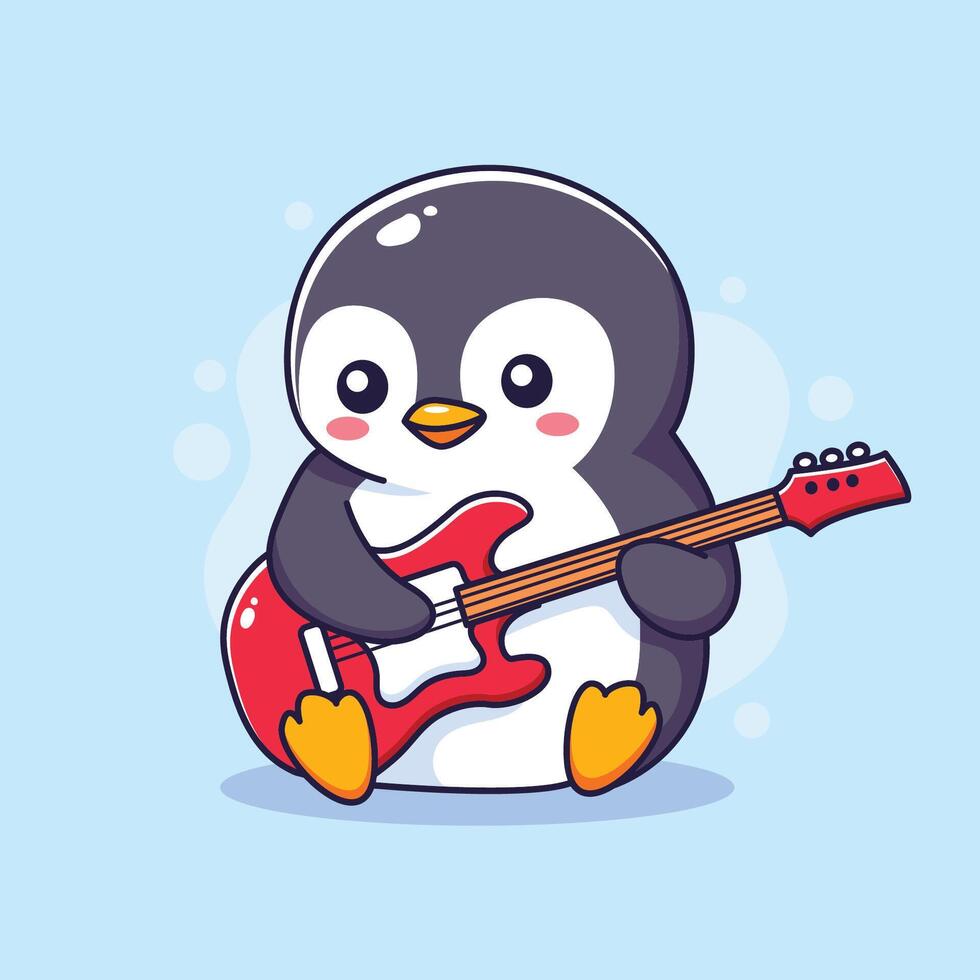 Cute penguin with guitar. illustration in cartoon style. vector