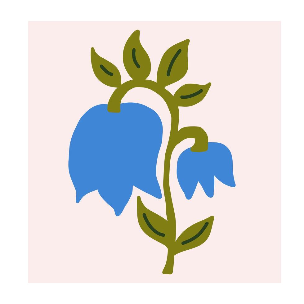 a blue flower with green leaves on a pink background vector