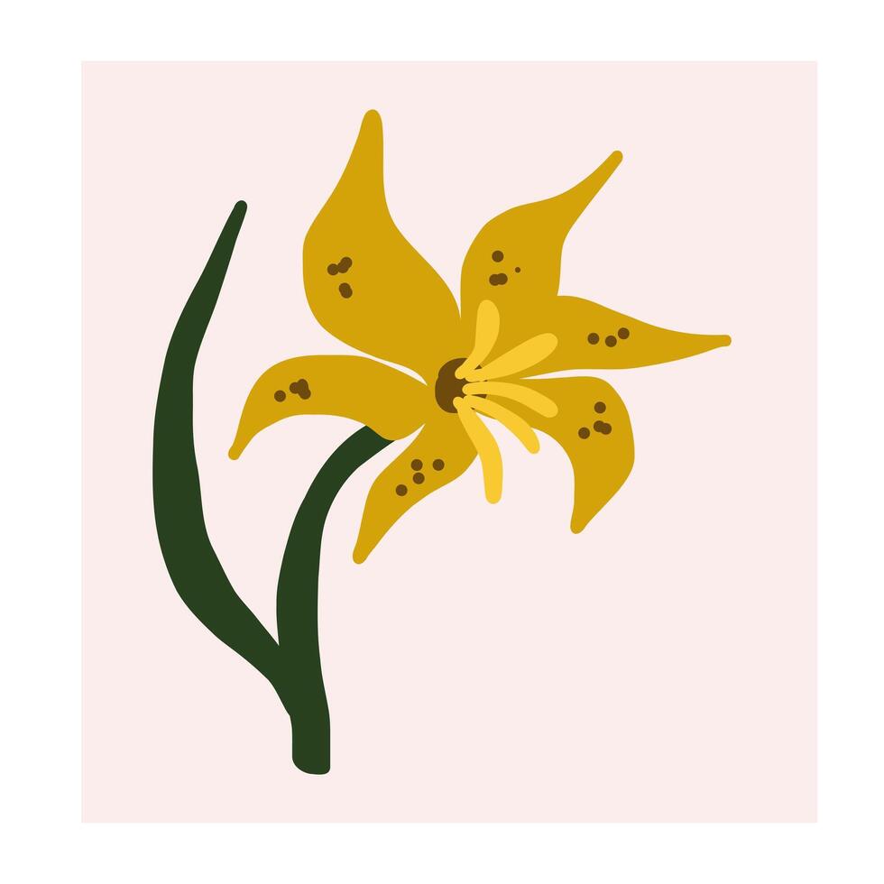 a yellow flower with green leaves on a pink background vector