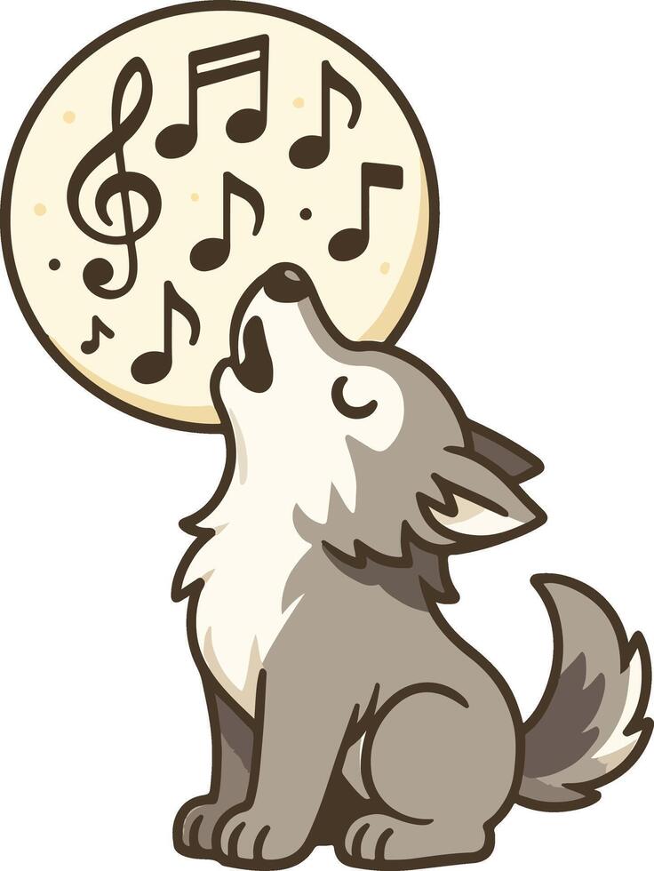 A cartoon wolf singing with music notes vector