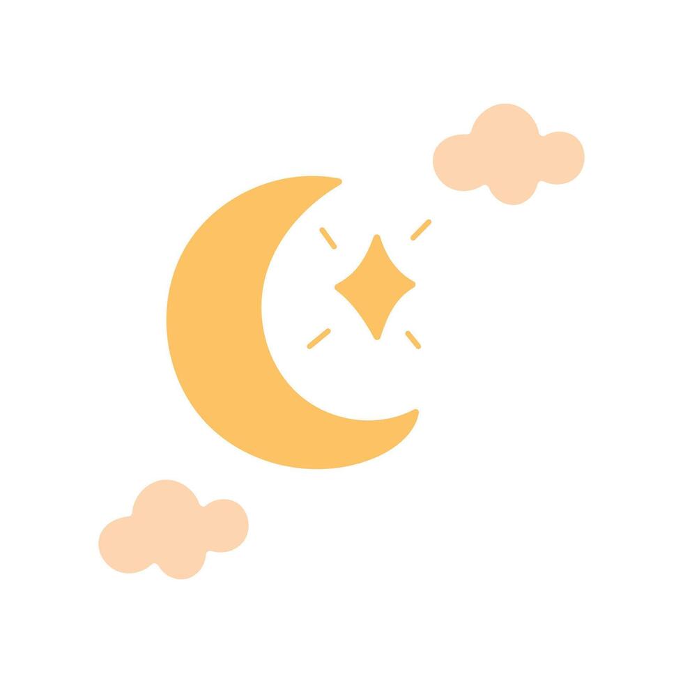 Crescent moon with clouds and star in pastel style vector