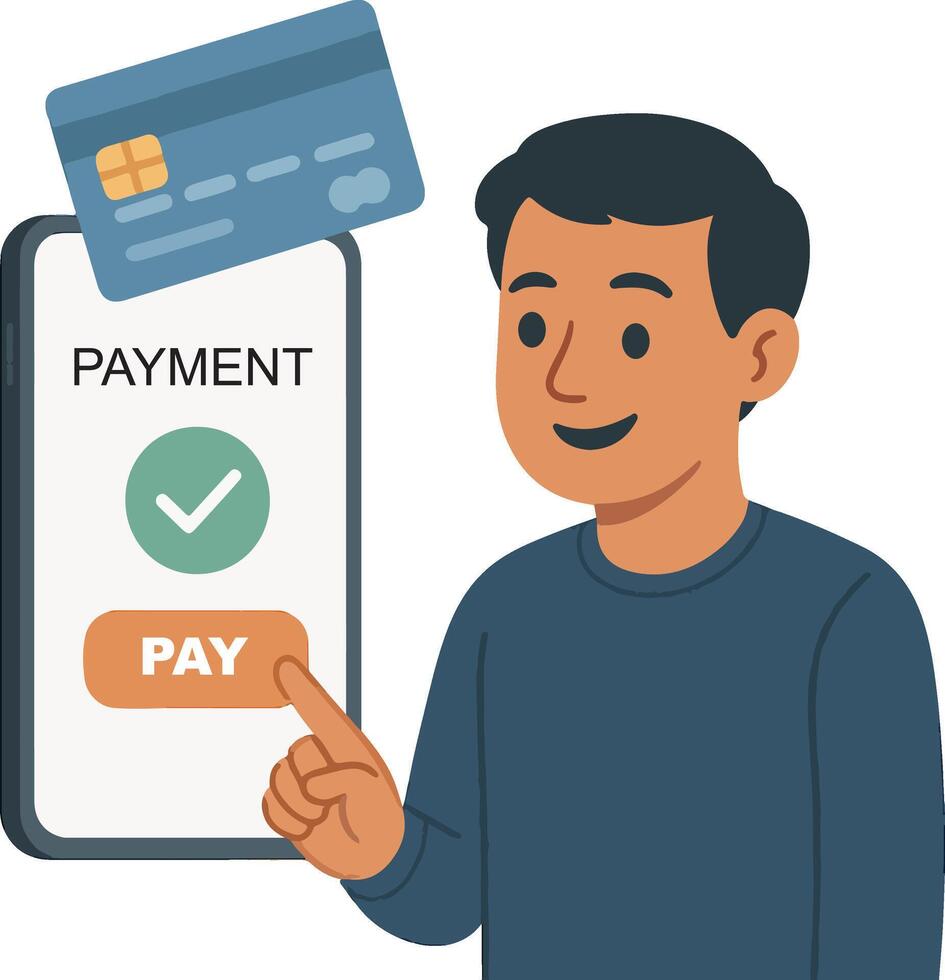 Man holding credit card and payment button vector