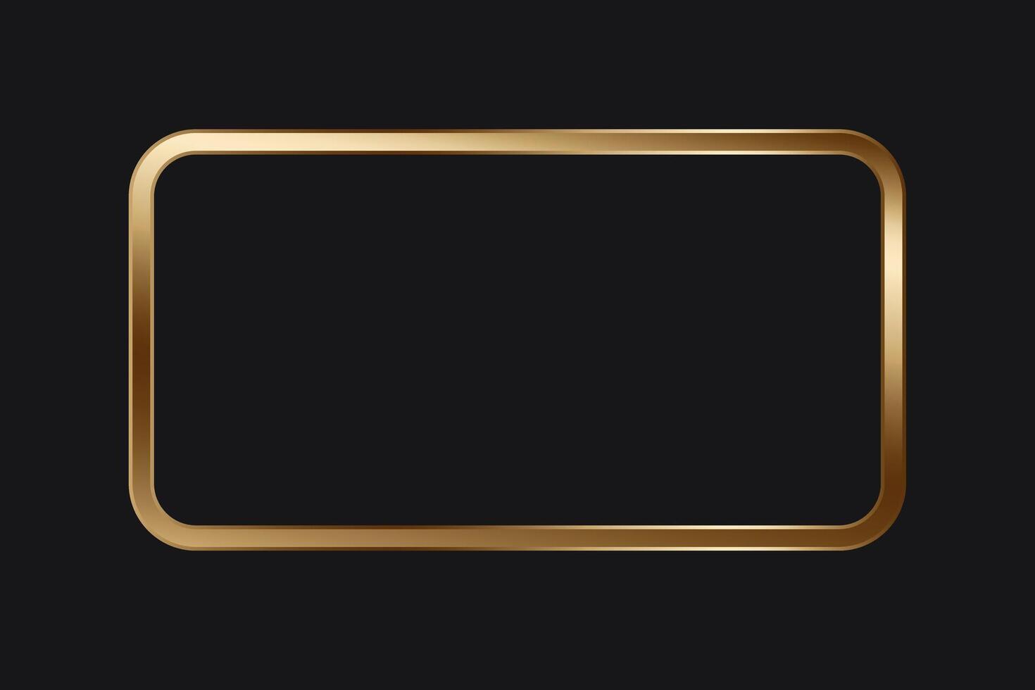 Golden rectangle frame with metallic shine on dark background, luxury blank design with copy space vector