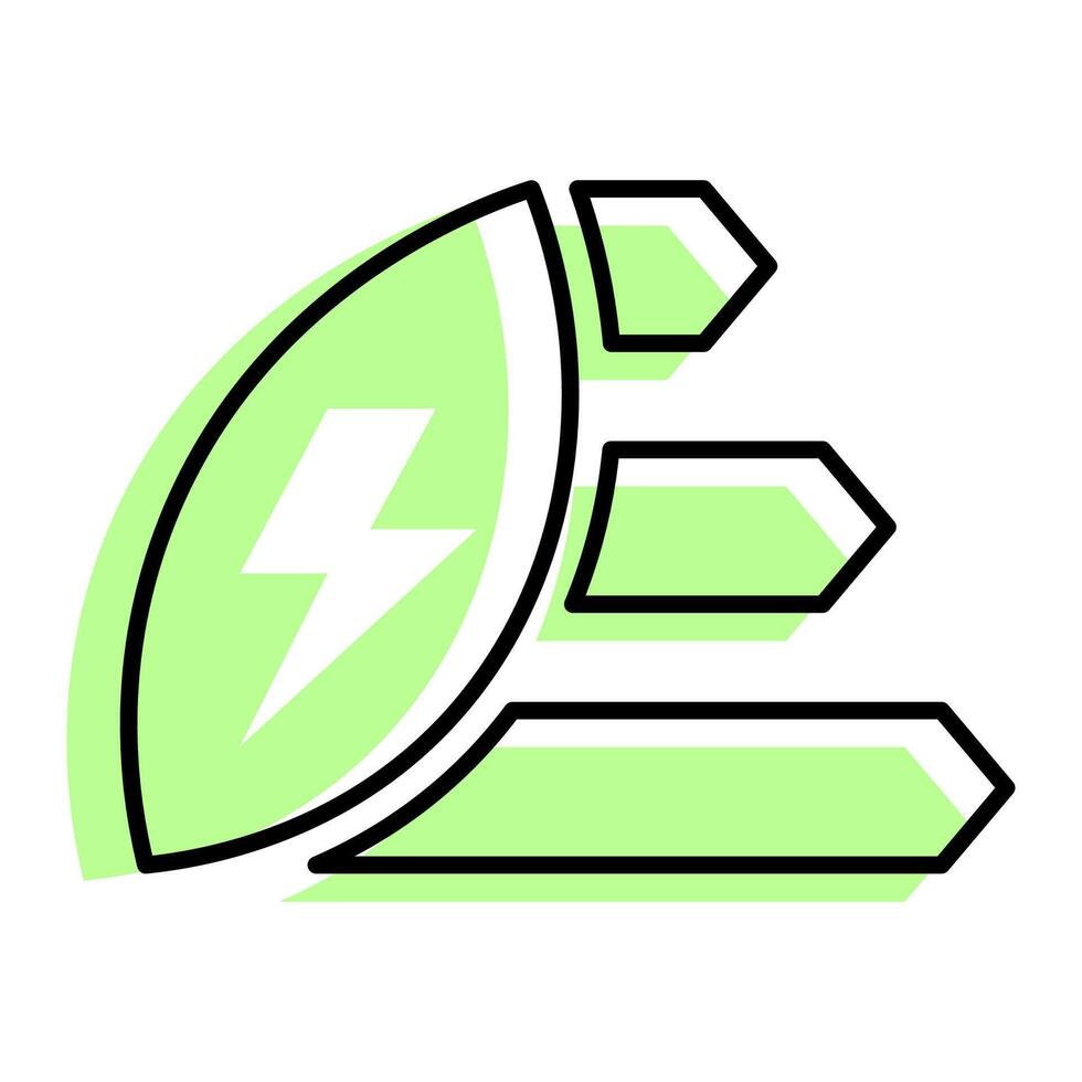 A colored icon featuring a green leaf and an electricity symbol, depicting clean energy, eco-friendly solutions, and energy efficiency. vector
