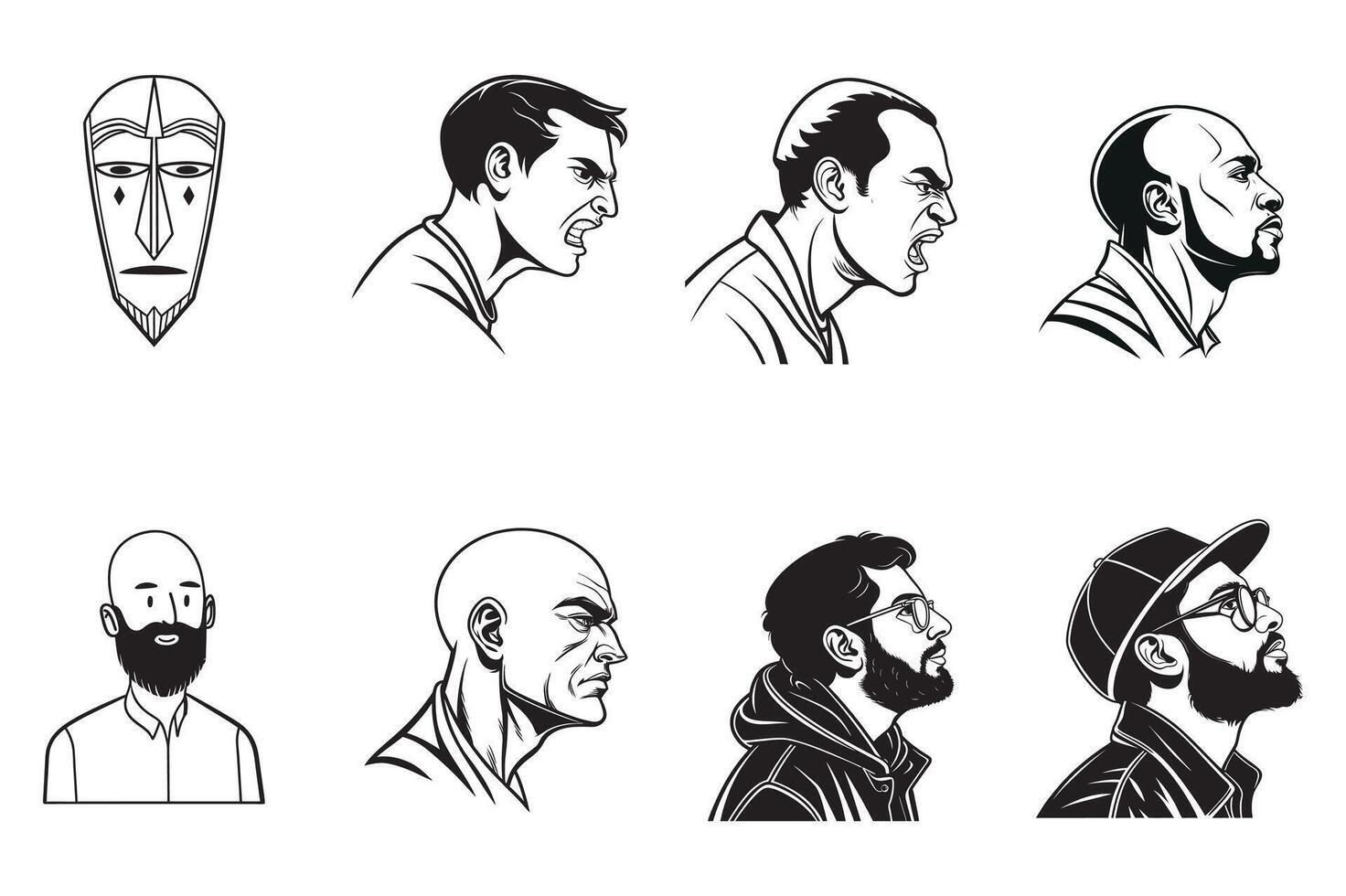 Angry Male Face Side Profile Drawing vector