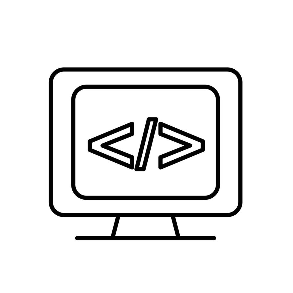 education icon. Coding and Programming Lessons. screen with programming code symbols. smart, learn, clever. Outline design style vector