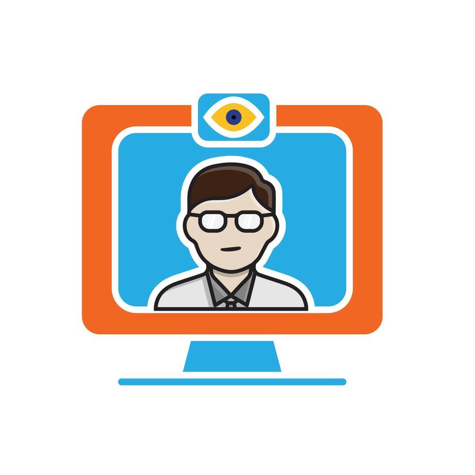 education icon. Remote Exam Monitoring. exam screen and webcam with proctor's eyes. smart, learning, clever. Flat design style vector