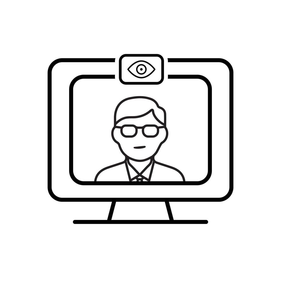 education icon. Remote Exam Monitoring. exam screen and webcam with proctor's eyes. smart, learning, clever. Outline design style vector