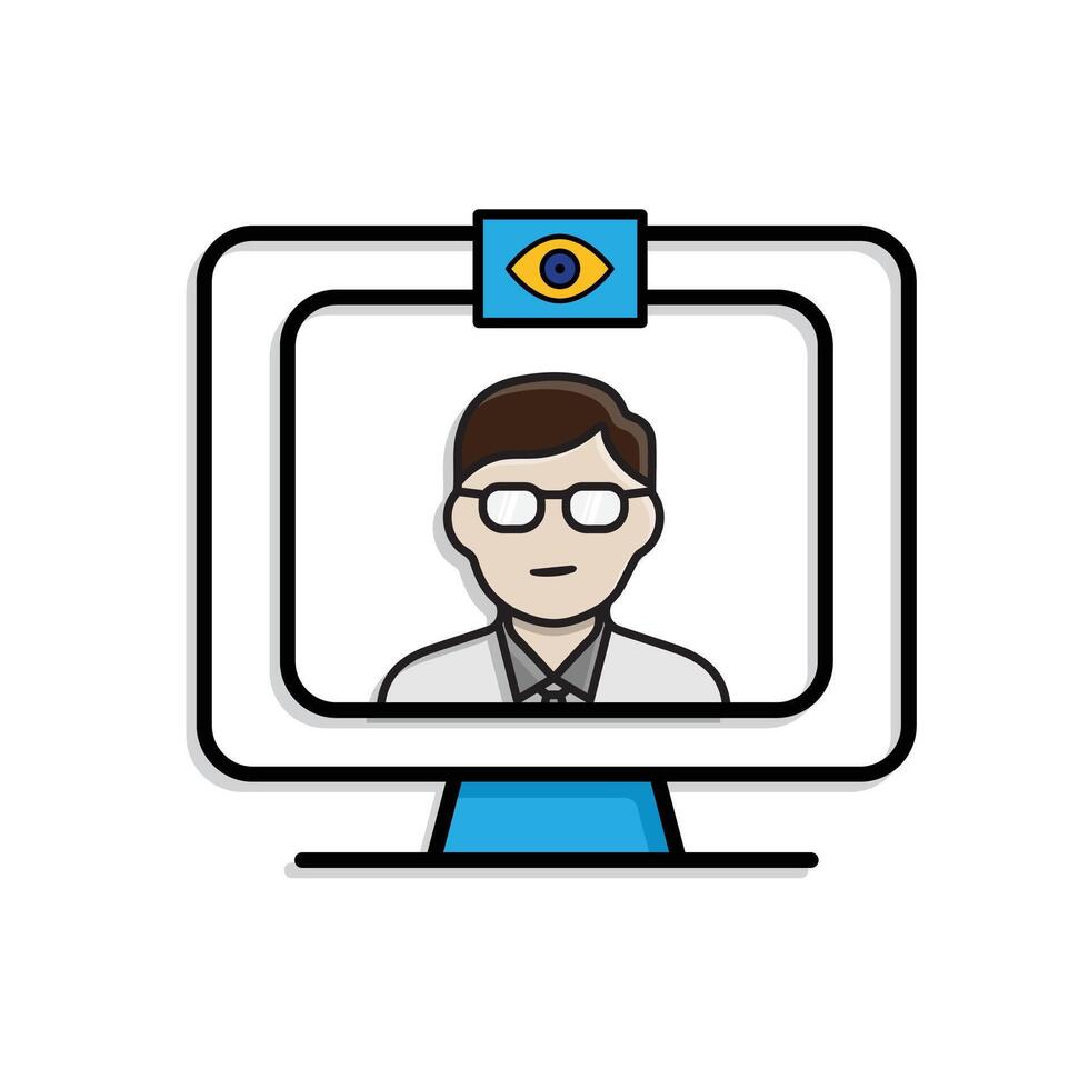 education icon. Remote Exam Monitoring. exam screen and webcam with proctor's eyes. smart, learning, clever. Mixed design style vector