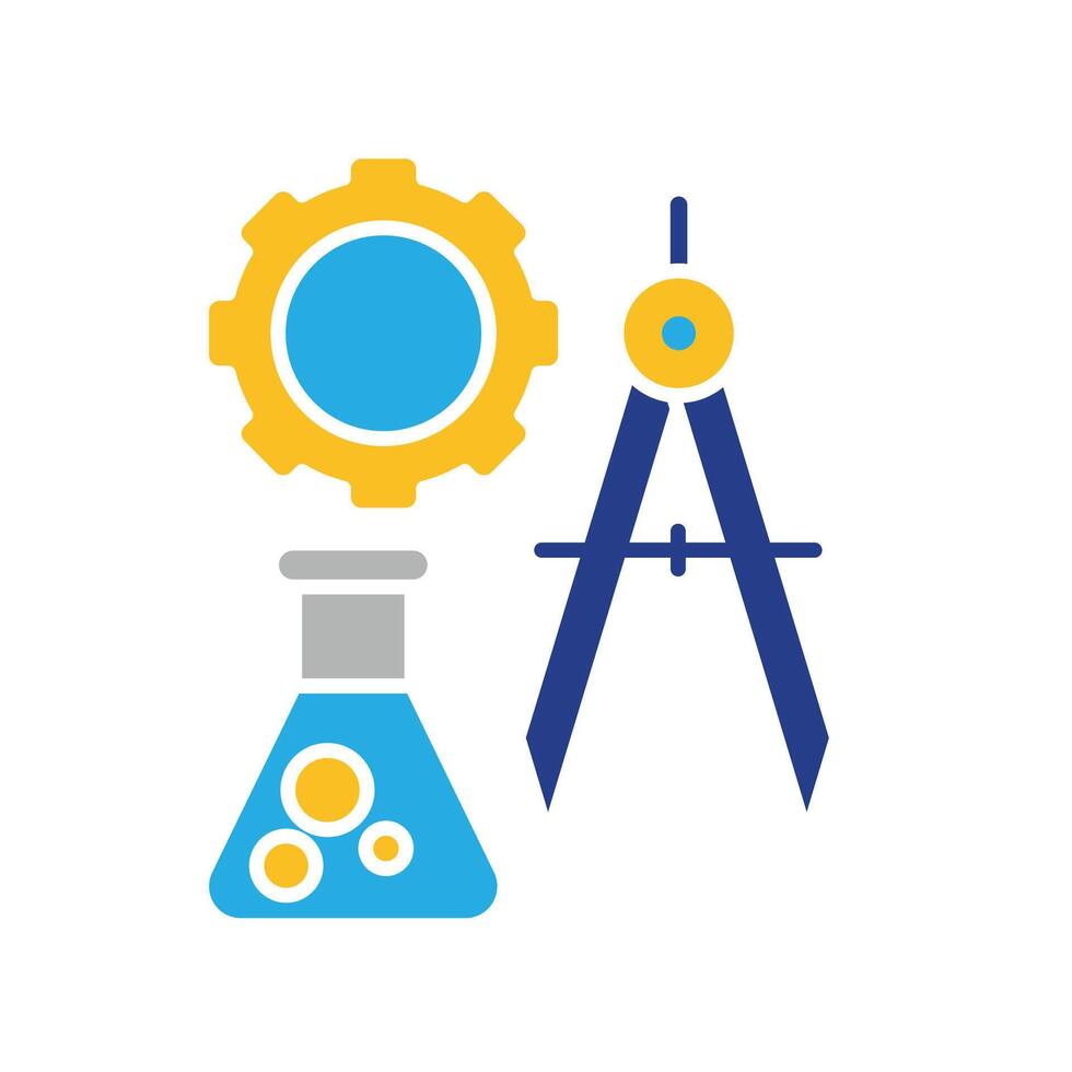 education icon. STEAM Education. Combination of gear, beaker and compass icons. smart, learning, clever. Flat design style vector