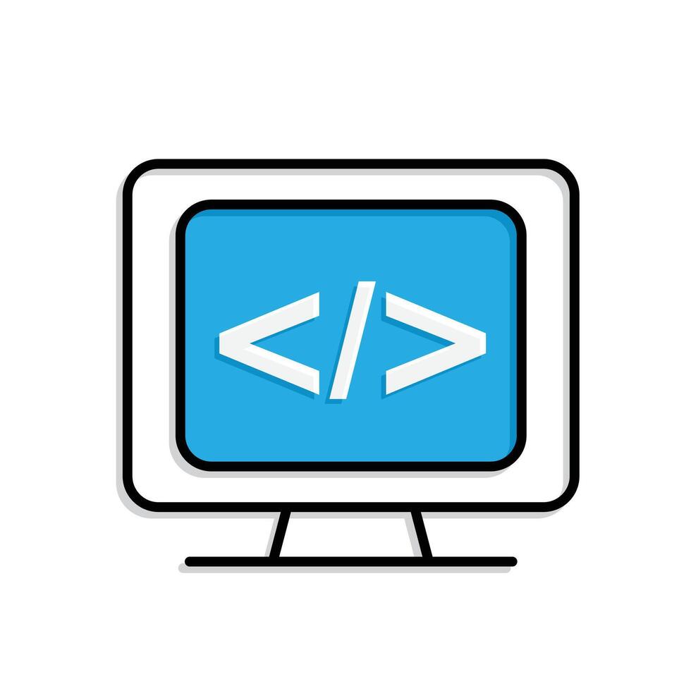 education icon. Coding and Programming Lessons. screen with programming code symbols. smart, learn, clever. Mixed design style vector