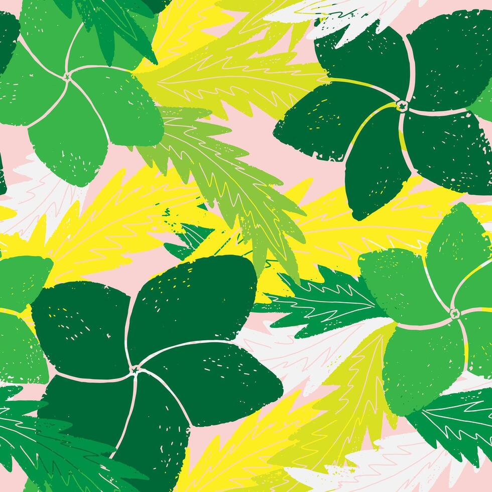 a seamless pattern with green and yellow leaves vector