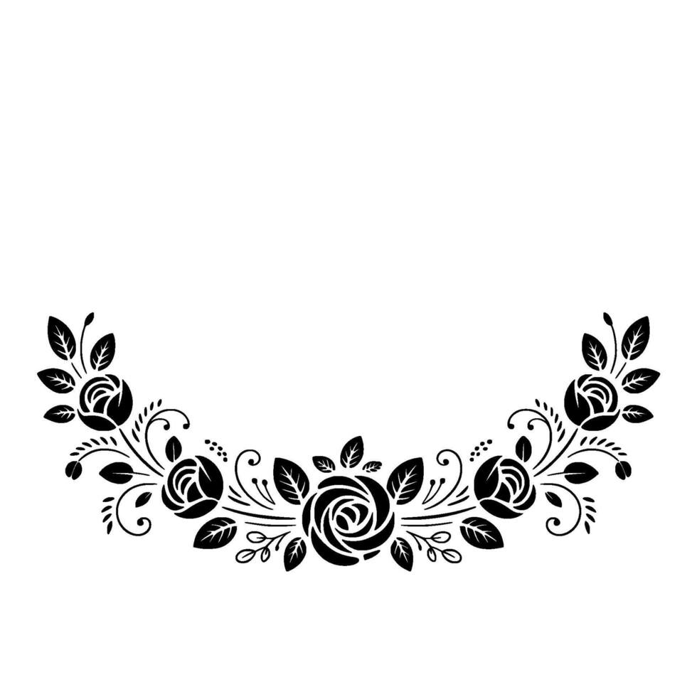 Elegant Black Floral Wreath Element On White Wedding, Invitation, Or Greeting Card vector