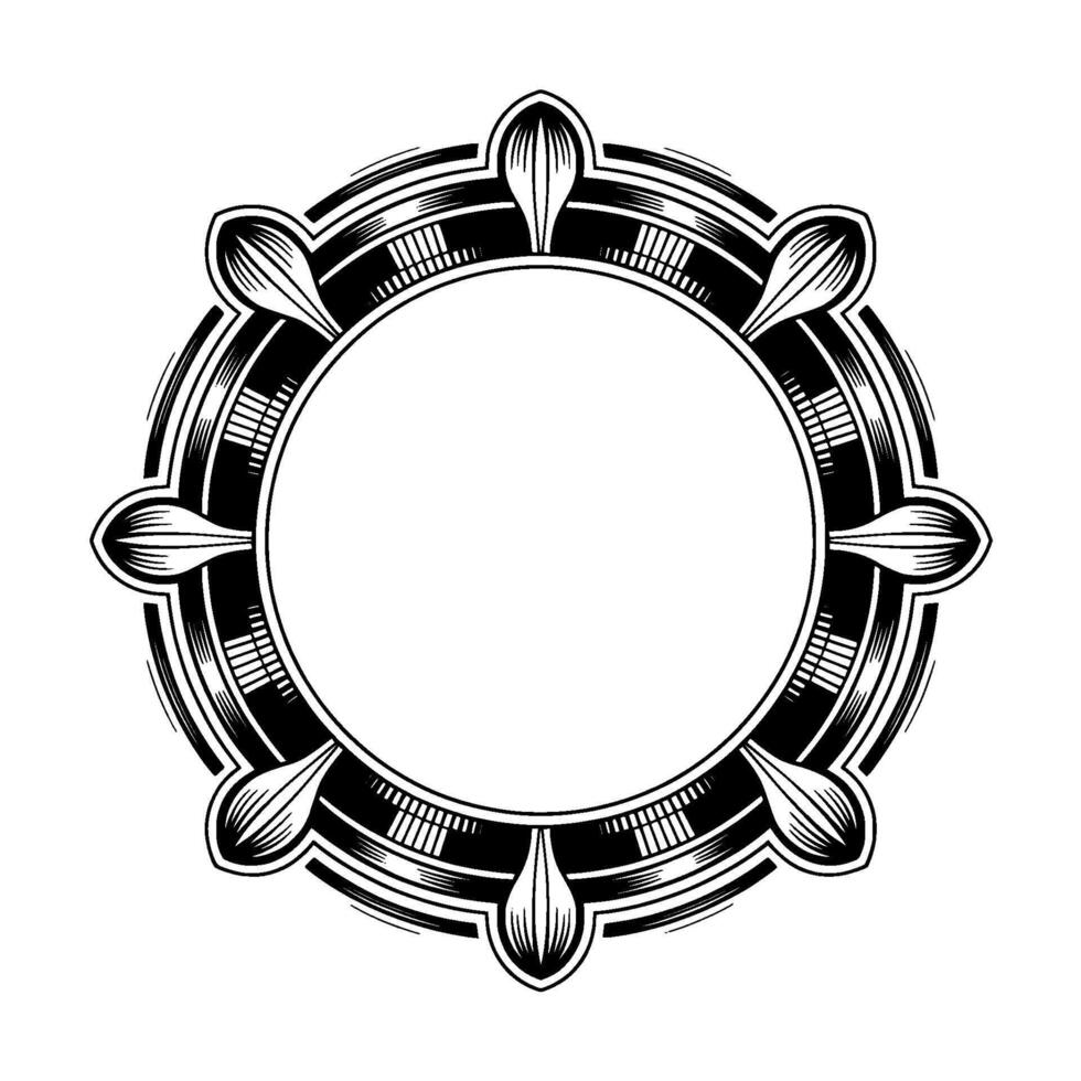 Circular Decorative Frame, Black White, Floral Elements vector