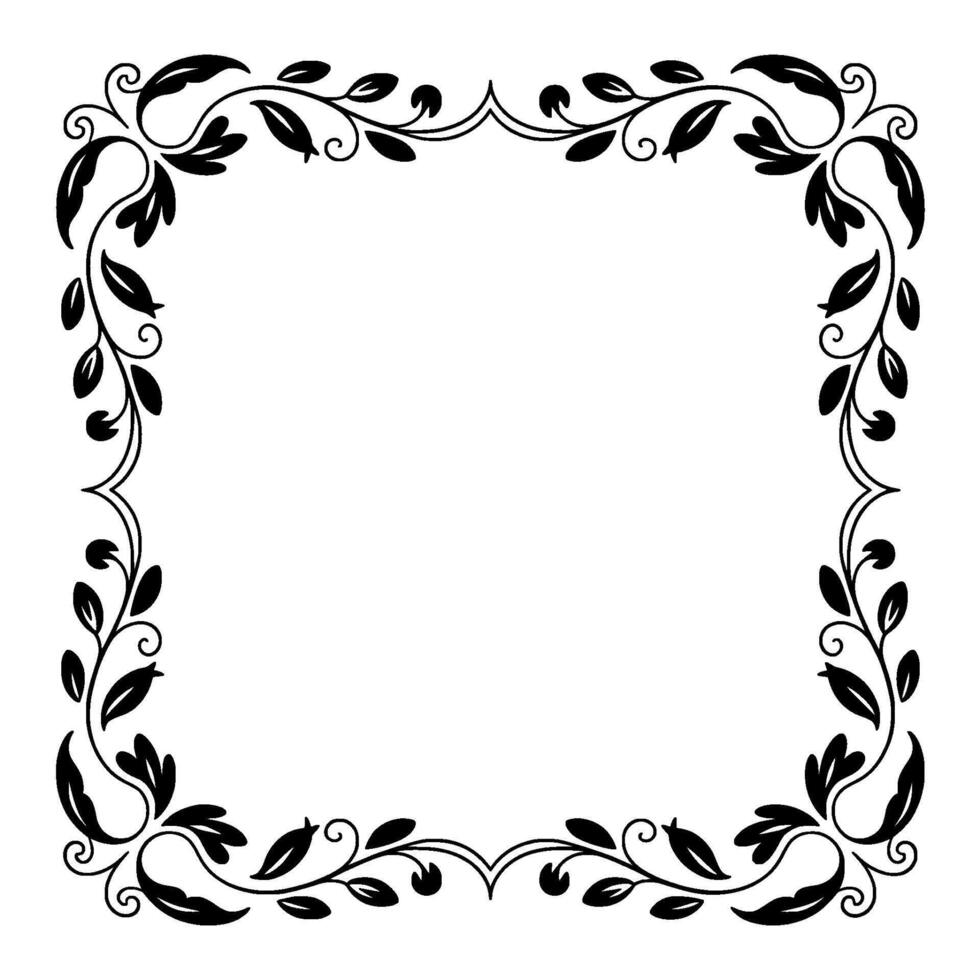 Elegant Floral Frame In Black On White Background vector
