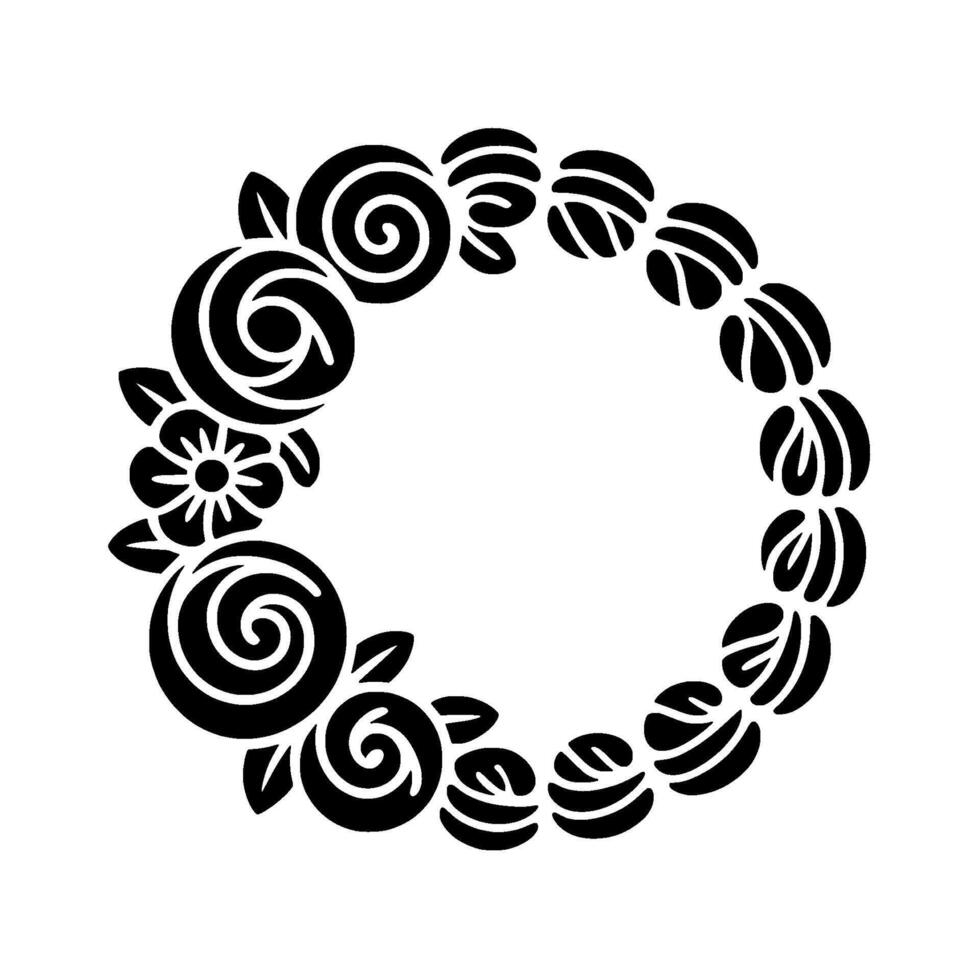 Black Floral Wreath Frame On White Background vector