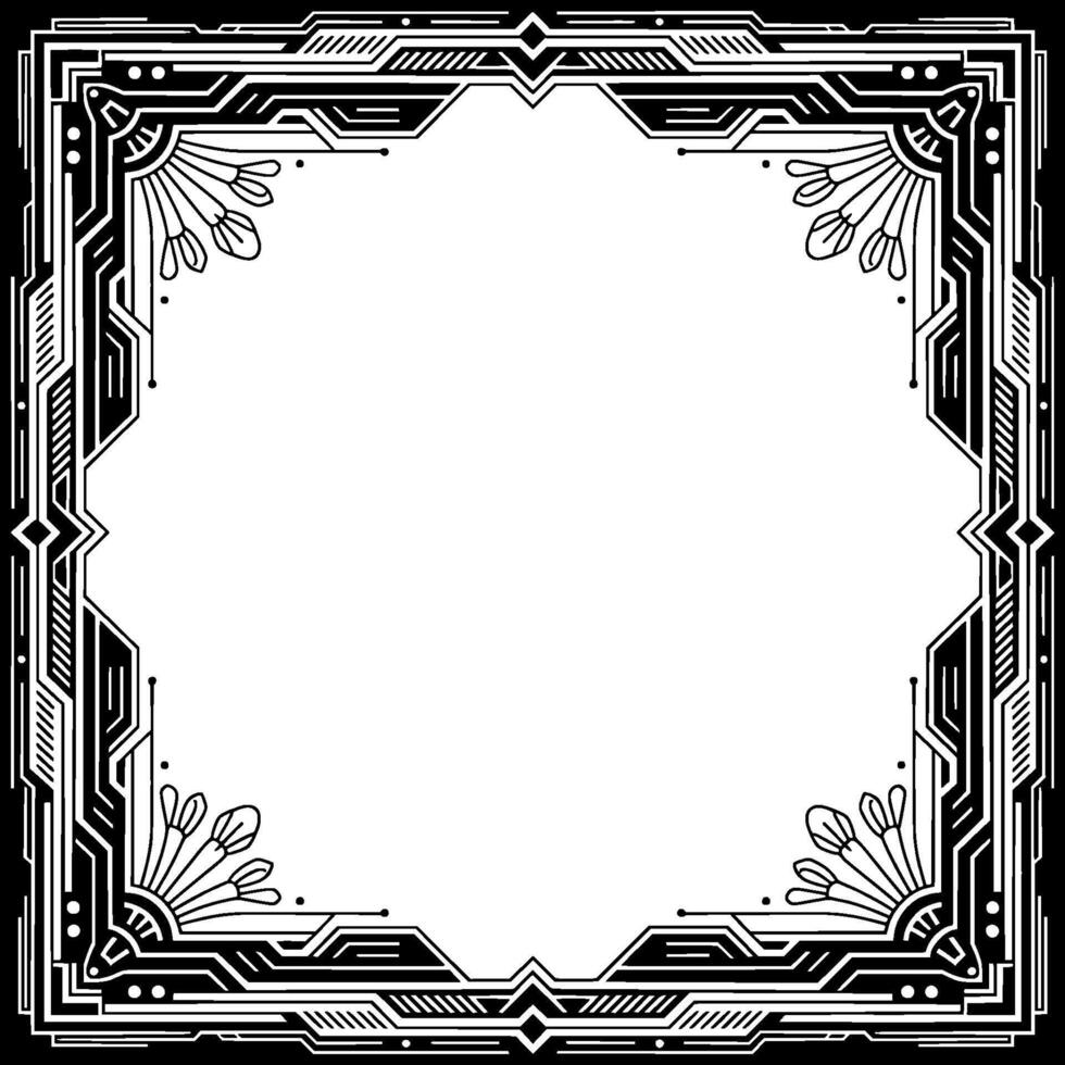 Art Deco Frame Geometric Border With Floral Accents In Black And White vector