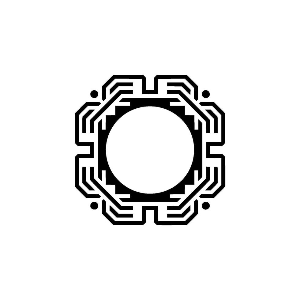 Minimalist Tech Circuit With Circle, Black White, Modern vector