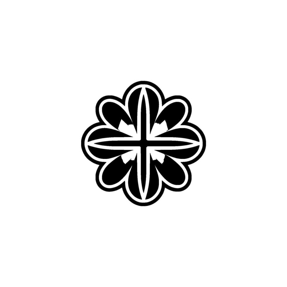 Minimalist Geometric Floral Motif, Black White, Modern Element vector