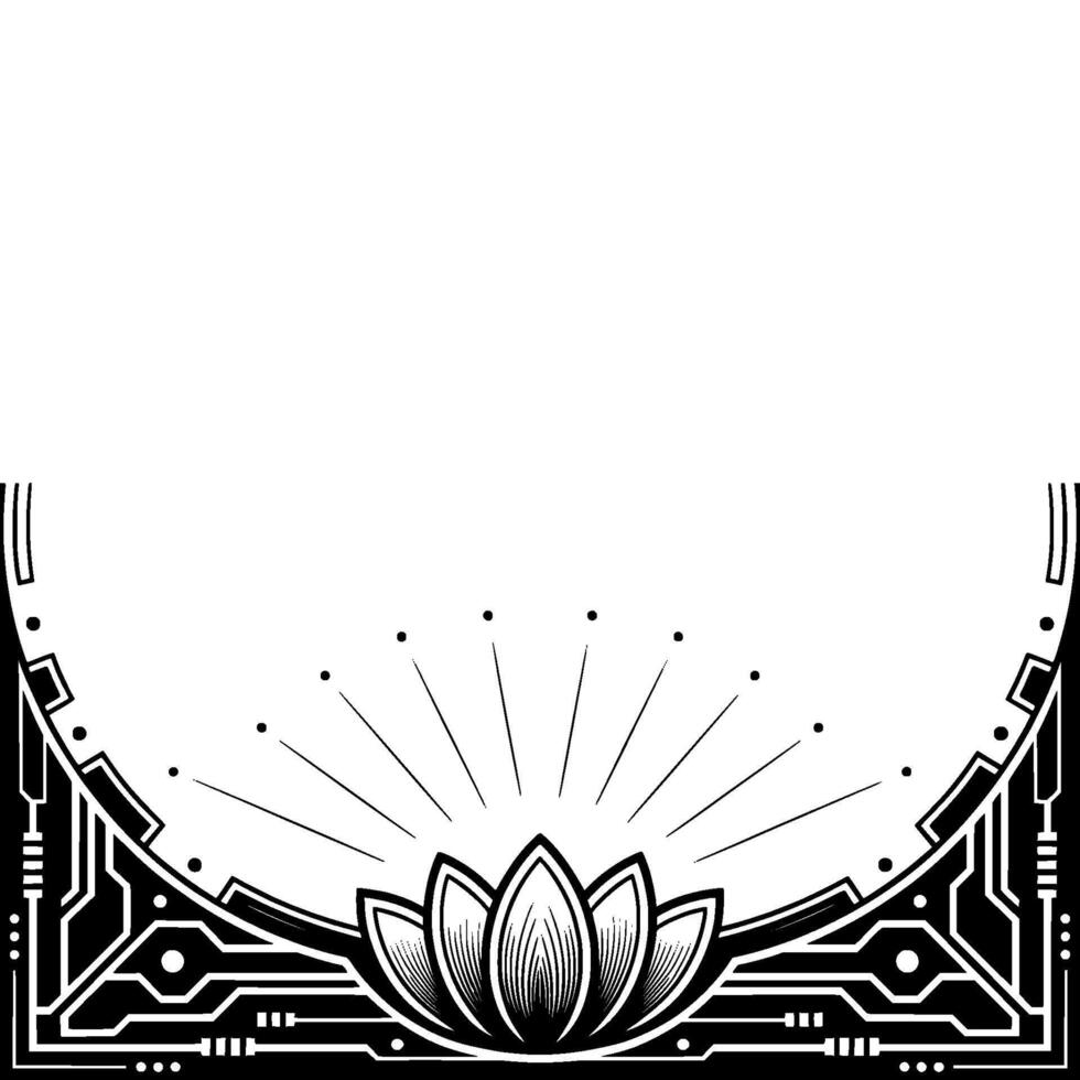 Geometric Lotus Black And White Minimalist vector