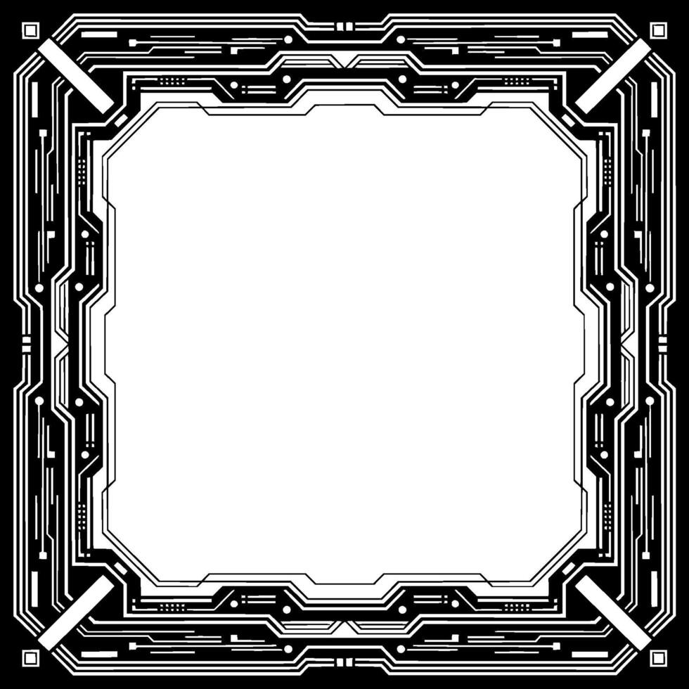 Tech Frame Border Circuitry With Empty Center Space, Black And White vector