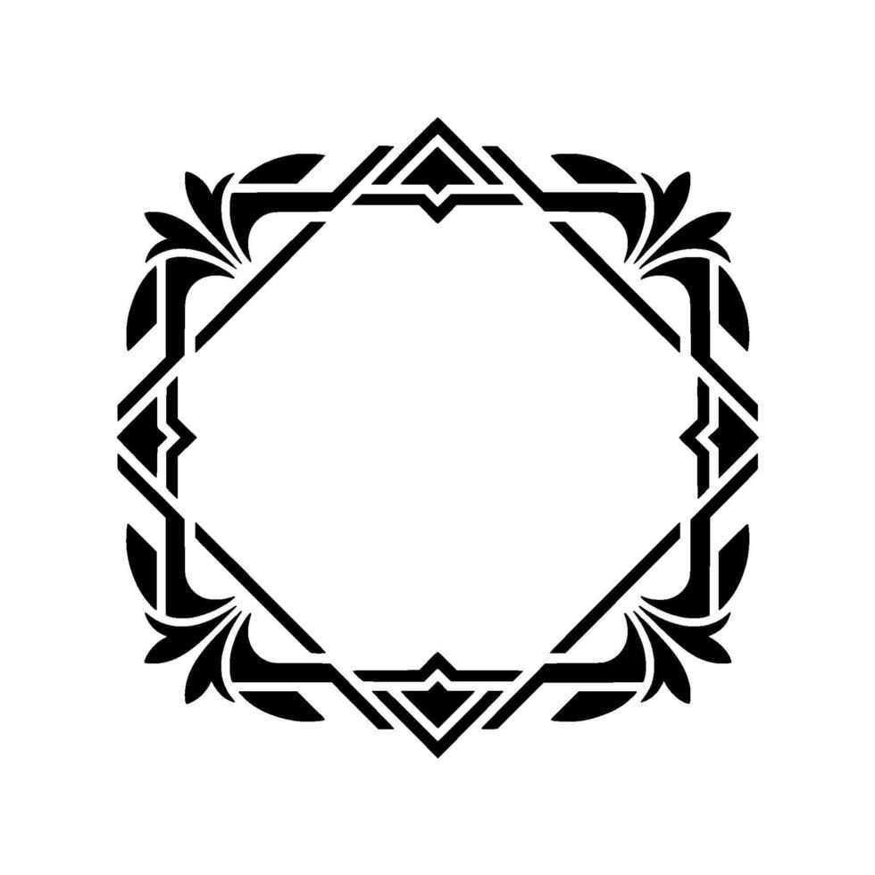 Elegant Black Geometric Frame With Leaf Elements On White vector