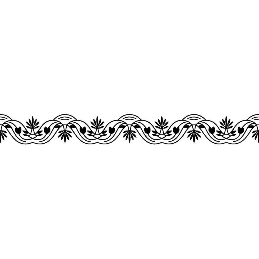 Minimalist Wavy Floral Border, Black And White Decorative vector