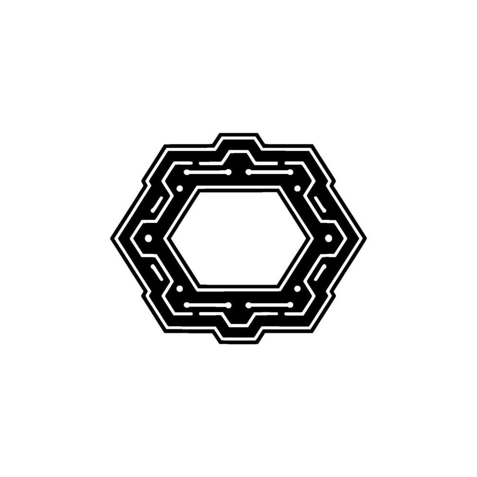 Hexagon Circuit Board, Minimalist Tech, Abstract Black White vector
