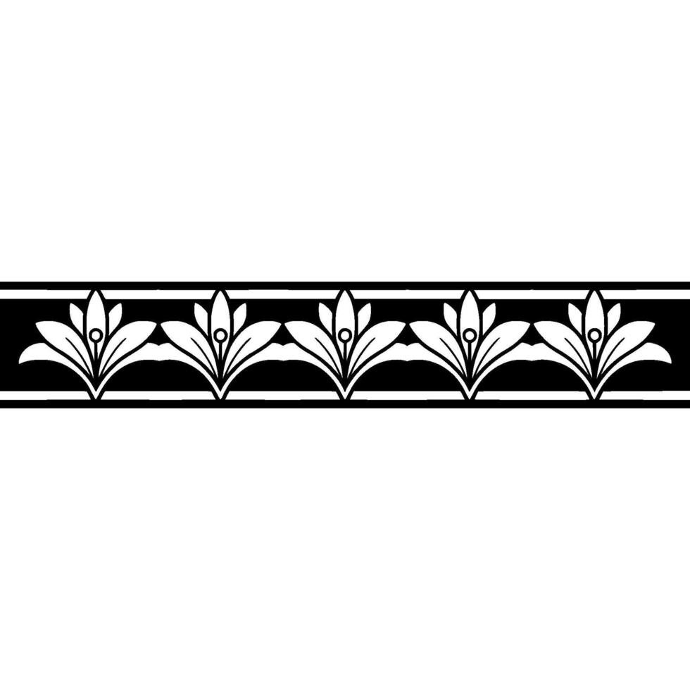Elegant Floral Border, Art Deco Style, Black White vector
