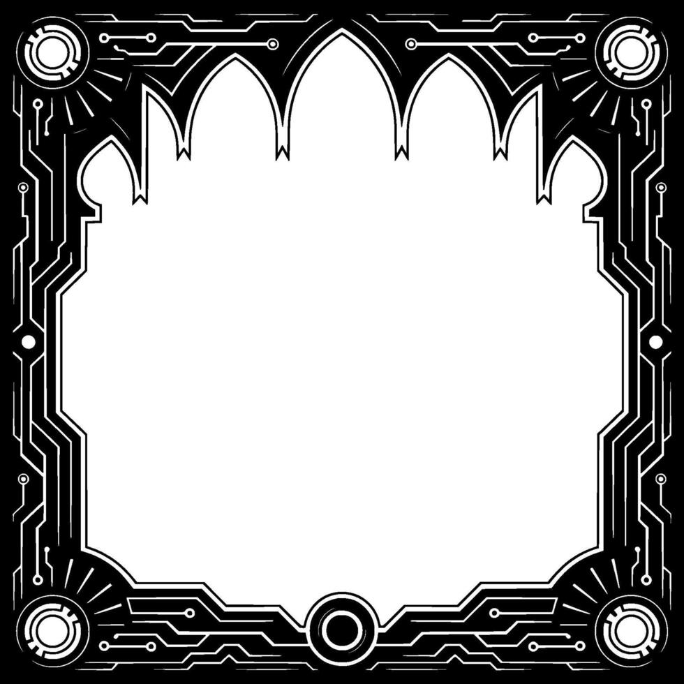 Techgothic Frame Circuitry Border With Arches, Minimalist vector