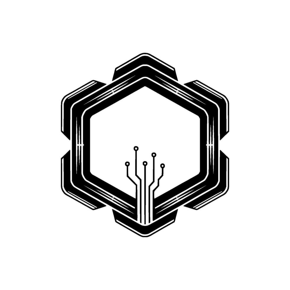 Tech Hexagonal Circuit Board In Black White vector