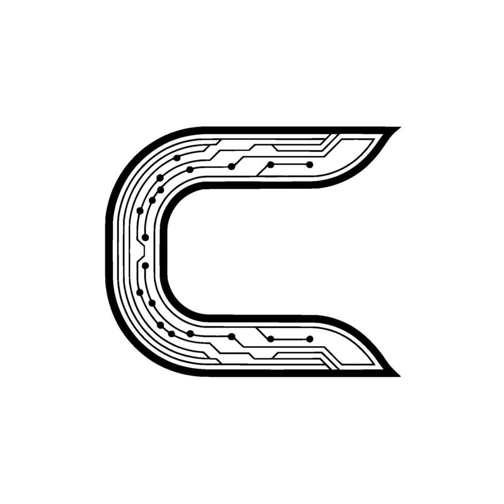 Circuit Board Letter C, Minimalist Tech On White vector