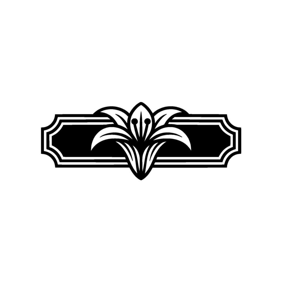Elegant Black And White Lily Badge, Ornate Floral Frame vector