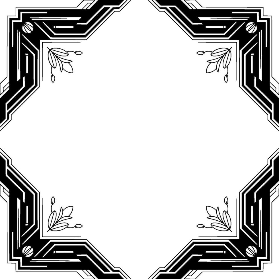 Art Deco Geometric Frame, Black White Border, Invitation Element vector