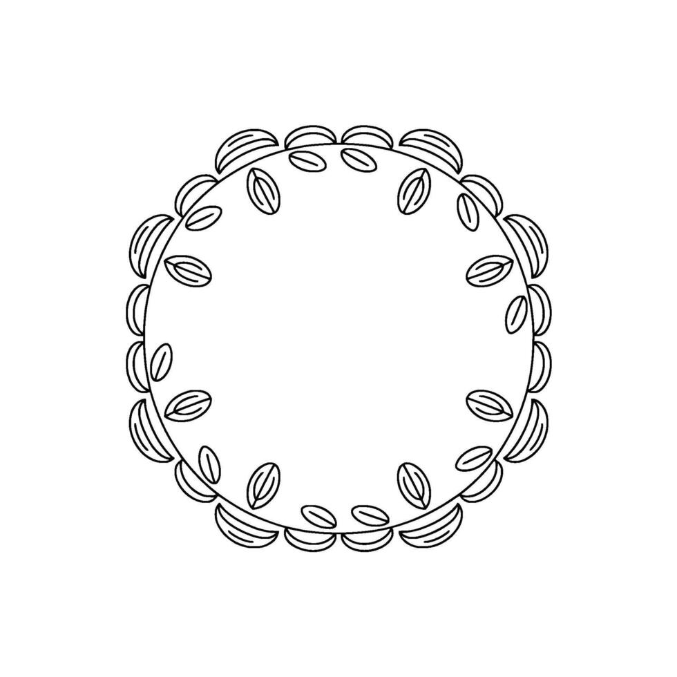 Minimalist Leafy Wreath Frame, Black Outline On White vector