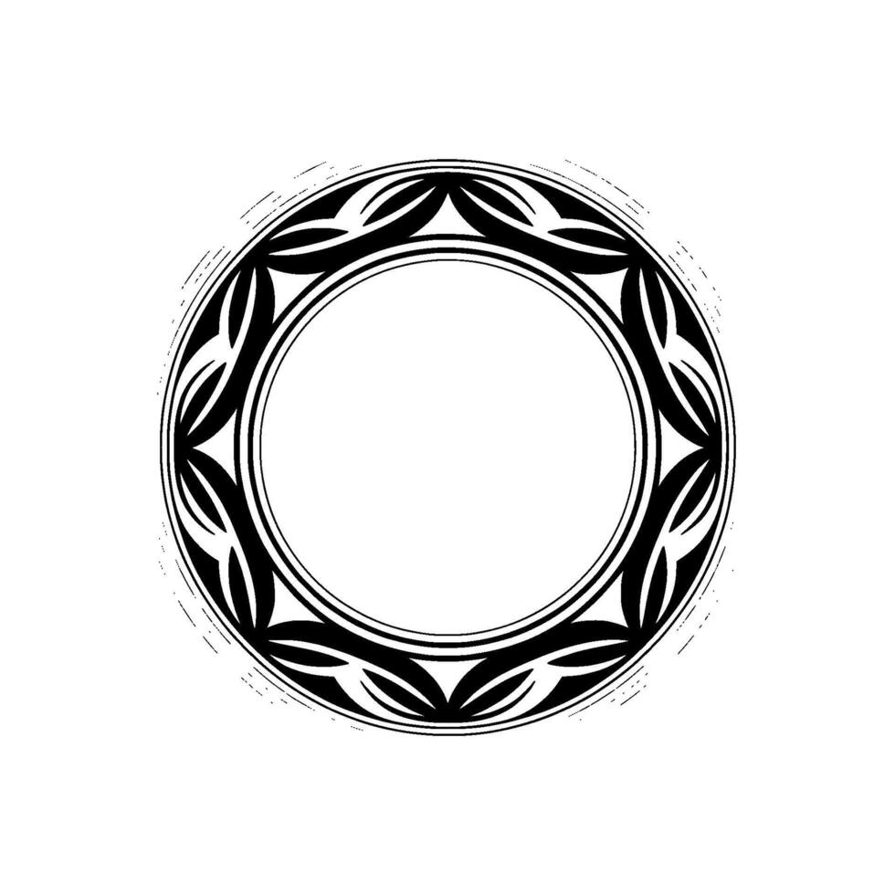 Elegant Black Circular Frame With Tribal Foliage On Light Gray Background vector