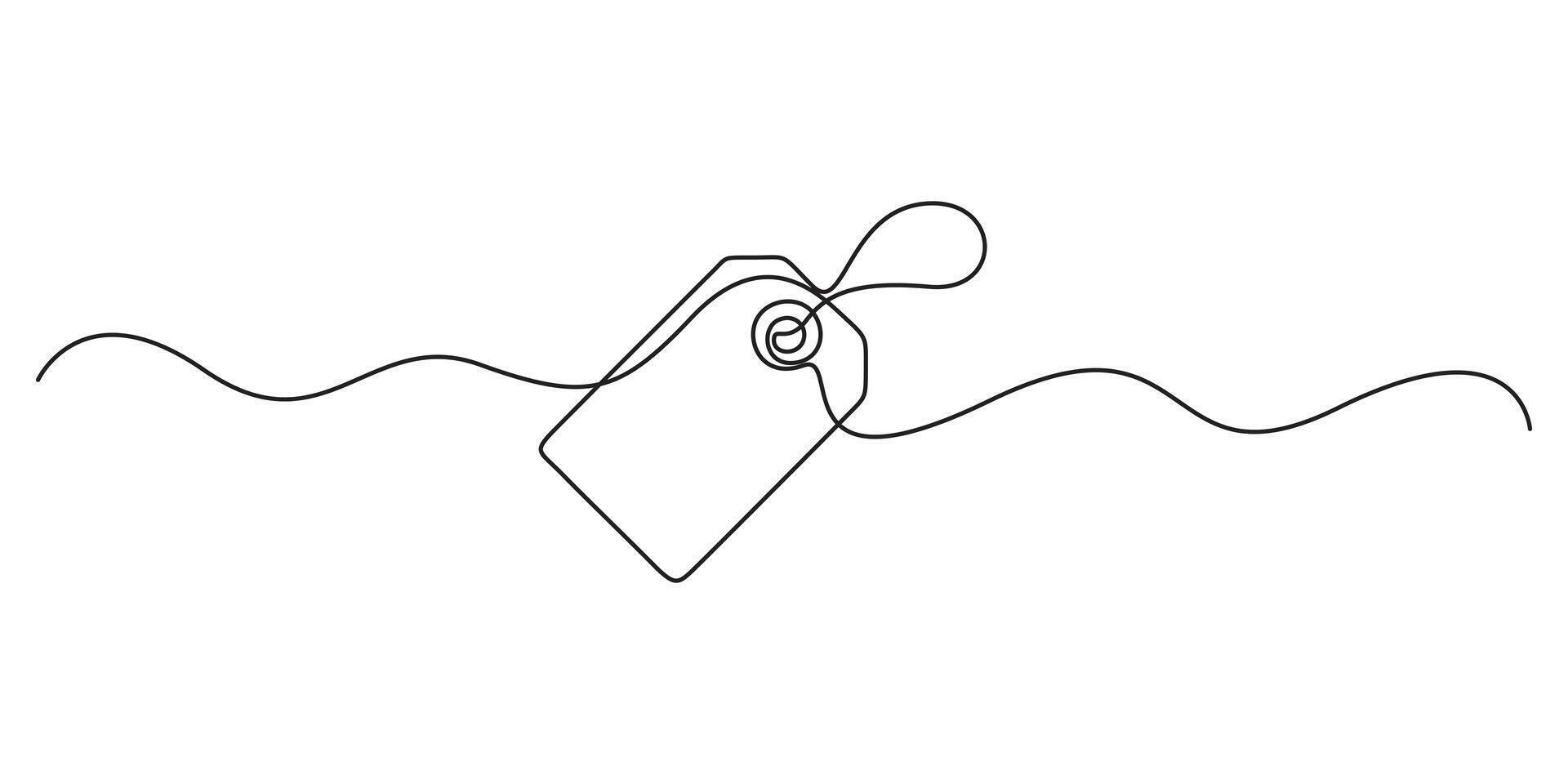 Price tag continuous single line drawing. One line art style price tag. Minimalist style isolated outline unique graphic illustration vector