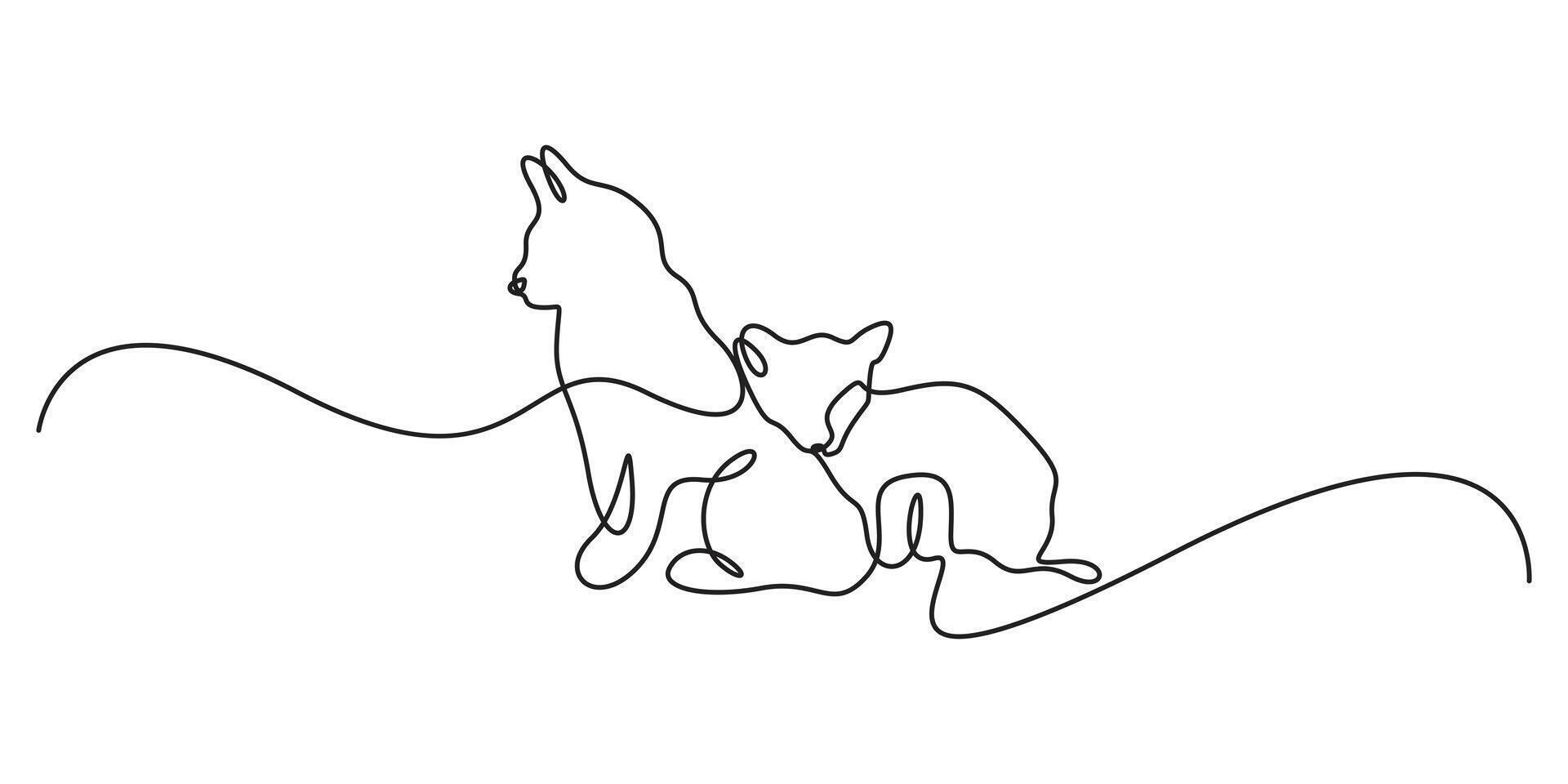 Continuous one line drawing of two cat. Single line drawing two cat. Graphic illustration vector