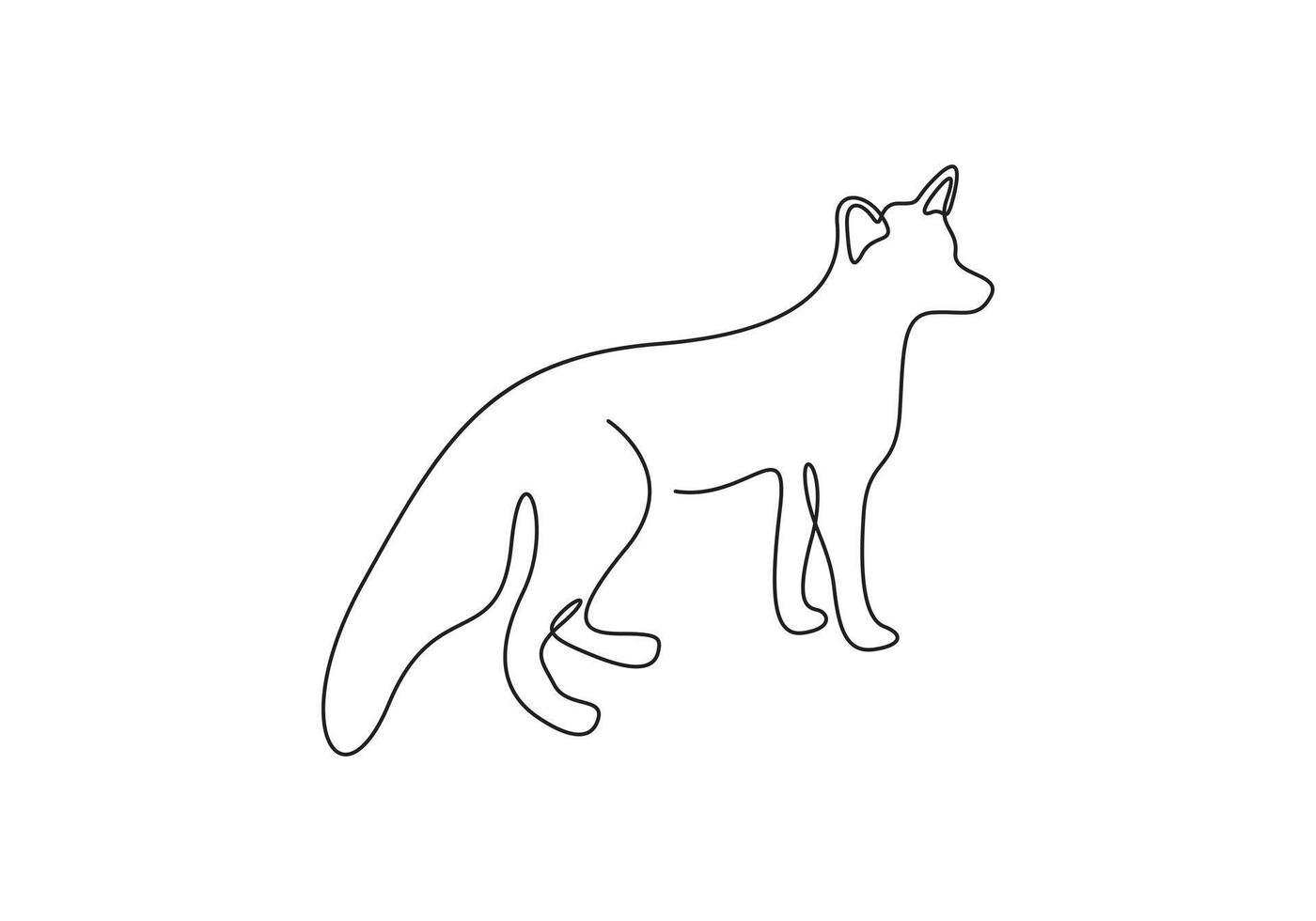 Continuous single graphic line drawing of fox. One line art style fox animal drawing concept. Graphic illustration vector